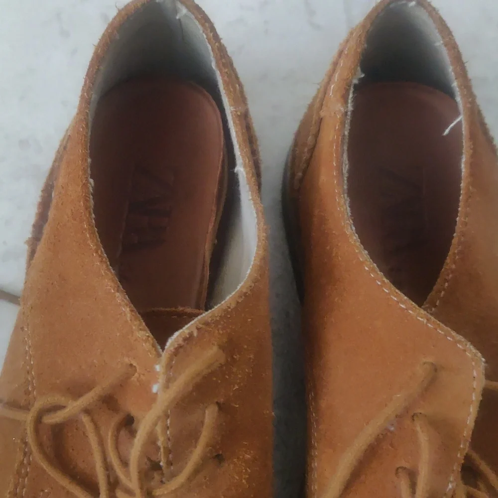 Zara Boys Tan Suede Moccasins Shoes Vintage Inspired Retro Y2K Lace Up Made In S